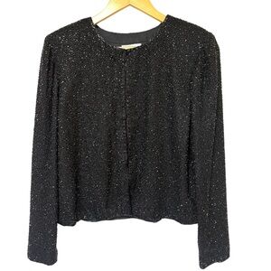 VTG Womens Medium Statement 90s Black Beaded Silk Formal Evening Jacket‎ Glam